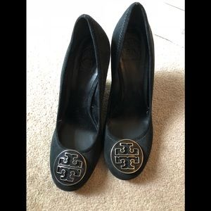 Tory Burch black suede wedge